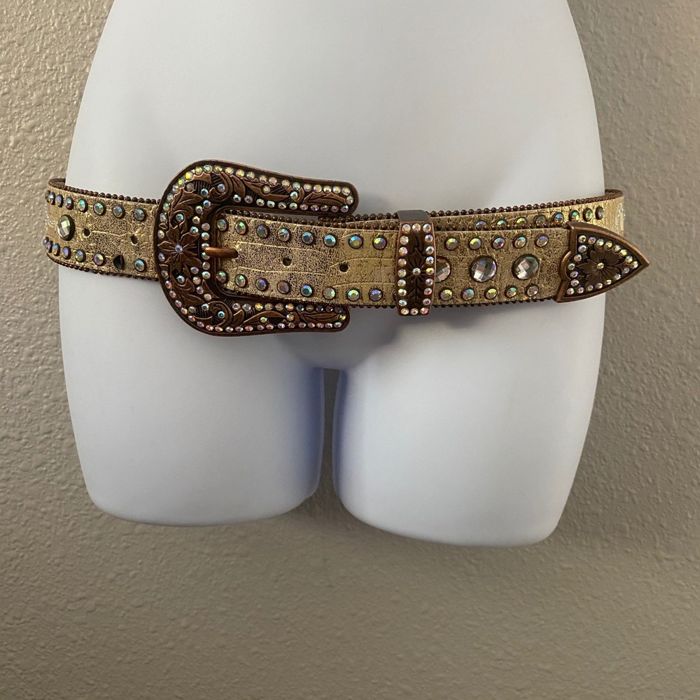 Gold Western Belt Chunky Y2K Country Cowgirl Rodeo Rhinestone Studded Festival